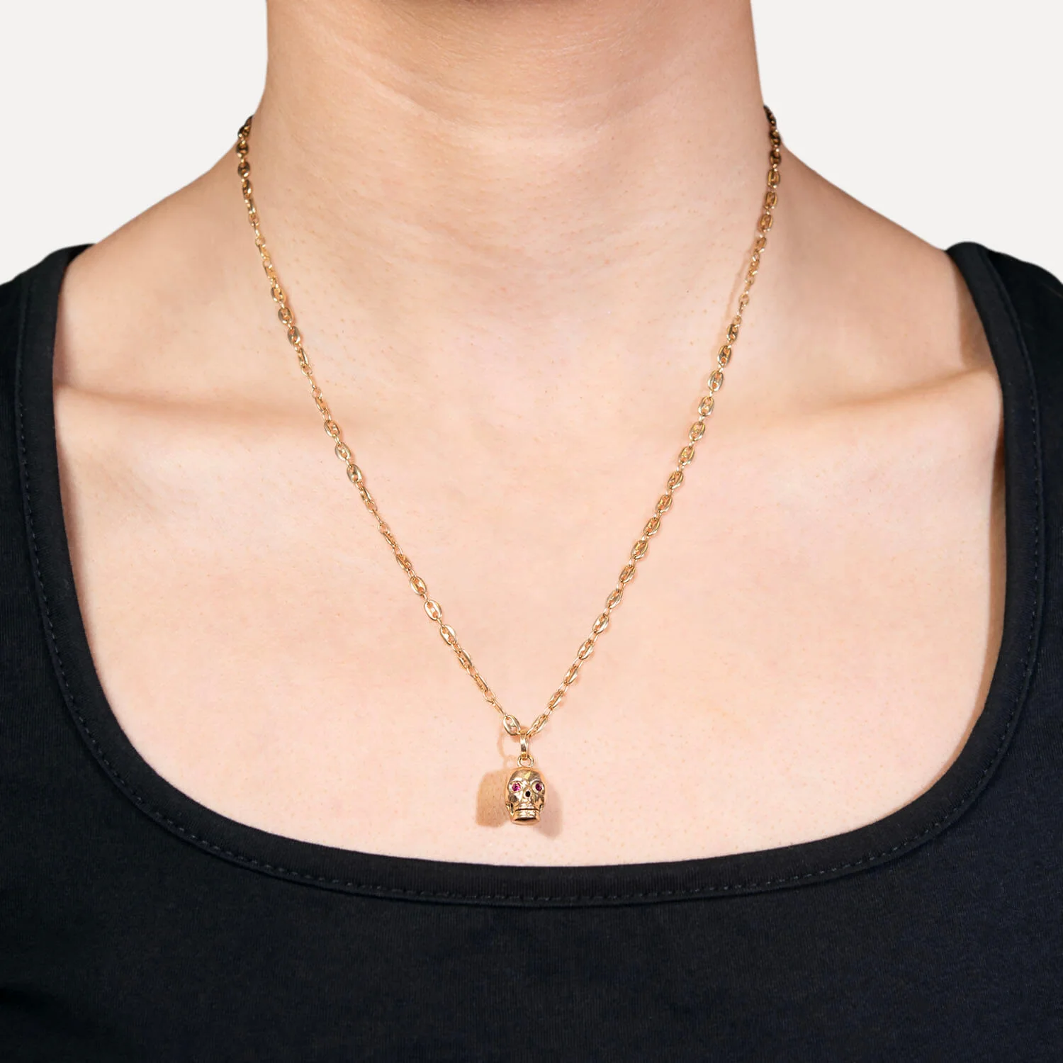 Late Victorian 14k Ruby Skull Charm with Mariner Link Chain - Image 6
