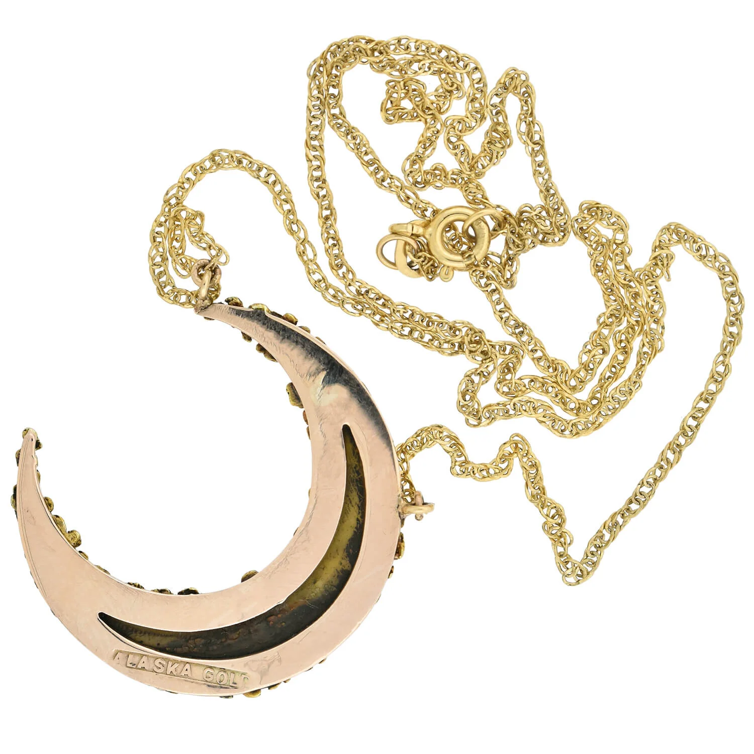 Late Victorian 14kt Genuine Gold Nugget + Horn Crescent Pendant Necklace - Image 6