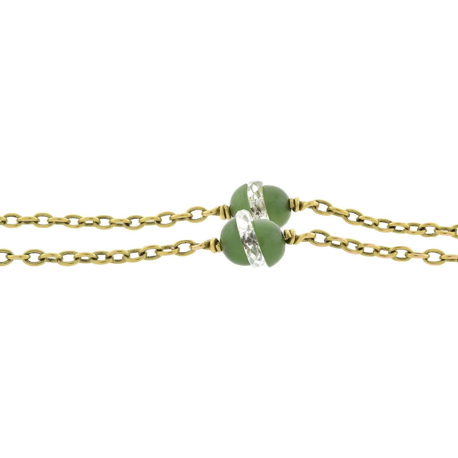 Late Victorian 14kt Rock Quartz Crystal + Jade Chain Necklace - Image 3