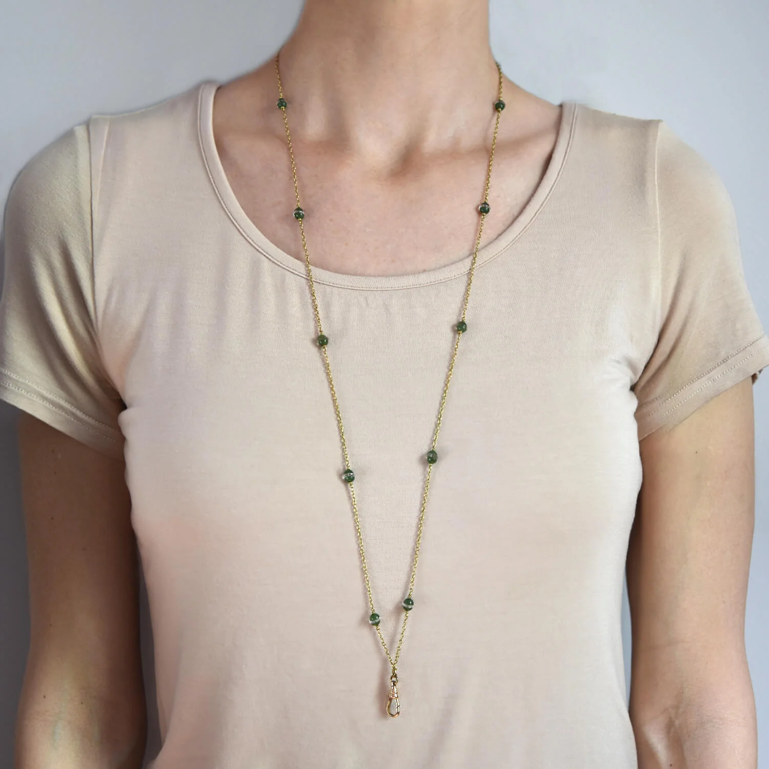 Late Victorian 14kt Rock Quartz Crystal + Jade Chain Necklace - Image 7