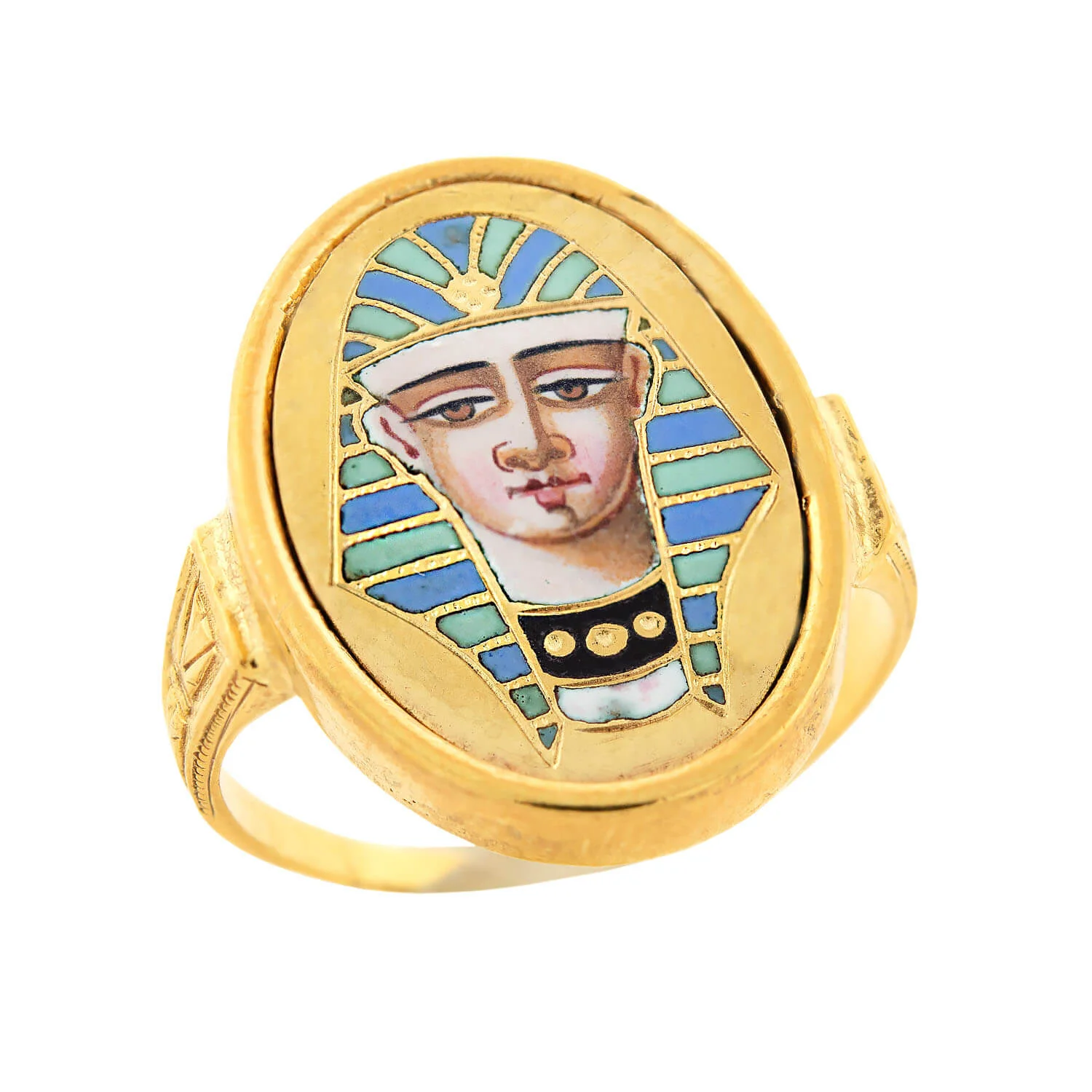 Late Victorian Egyptian Revival 18kt + Enamel Ring - Image 4