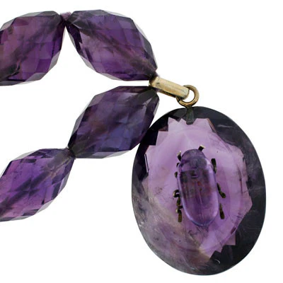Late Victorian Sterling Carved Amethyst Pendant & Beads - Image 2