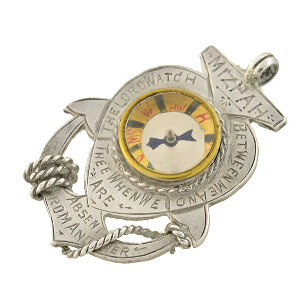 Late Victorian Sterling "Faith, Hope & Charity" Mizpah Compass Pendant - Image 3