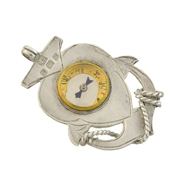 Late Victorian Sterling "Faith, Hope & Charity" Mizpah Compass Pendant - Image 5
