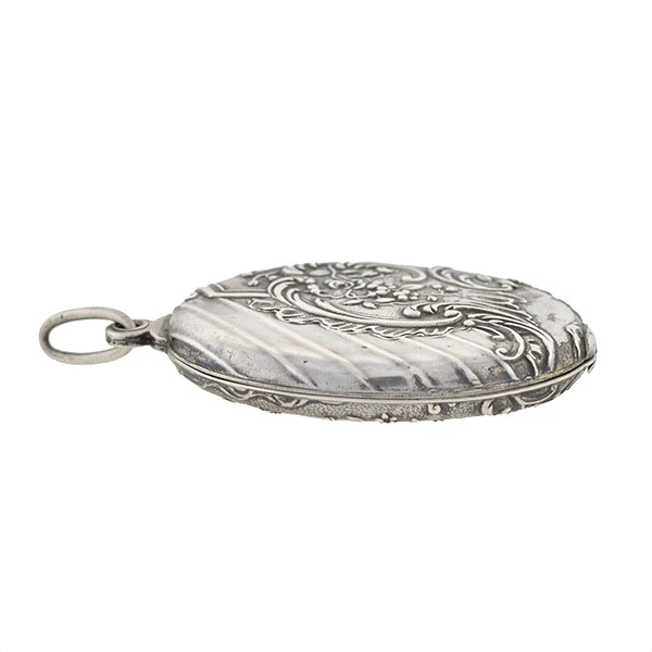 Art Nouveau Sterling Repousse Slide Mirror Pendant - Image 4
