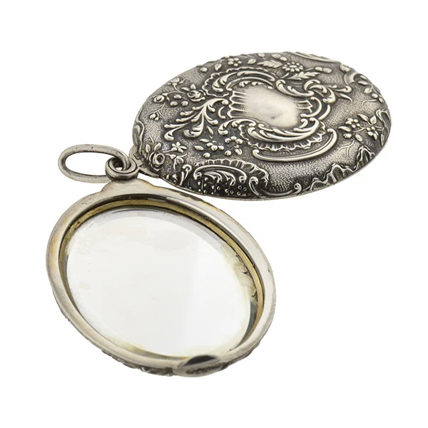 Art Nouveau Sterling Repousse Slide Mirror Pendant - Image 6