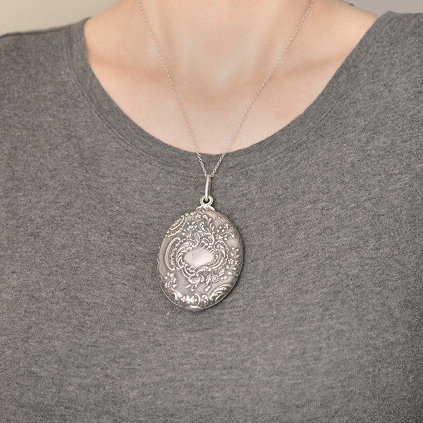Art Nouveau Sterling Repousse Slide Mirror Pendant - Image 8
