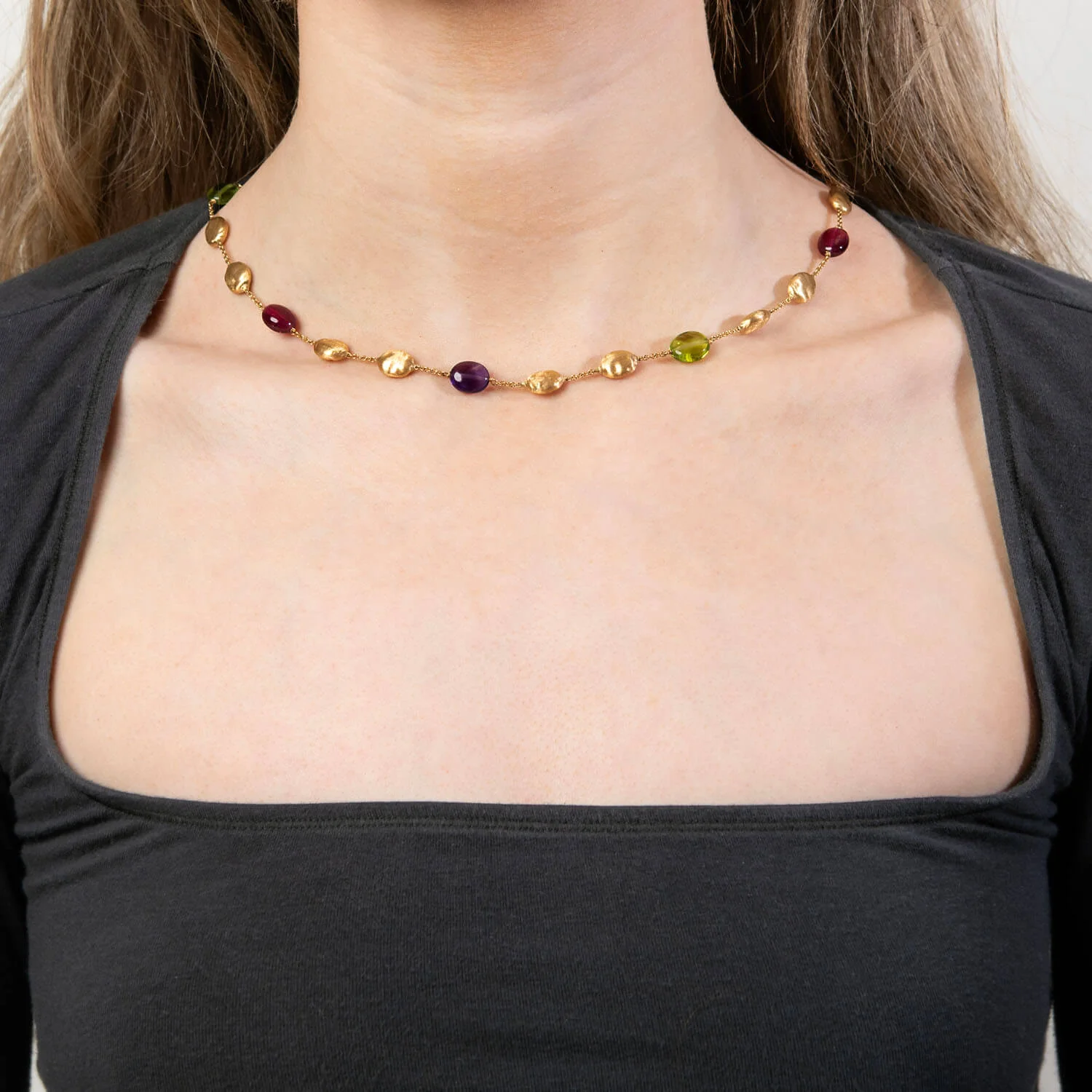MARCO BICEGO Estate Italian 18k Amethyst, Garnet, & Peridot Bead Necklace - Image 6