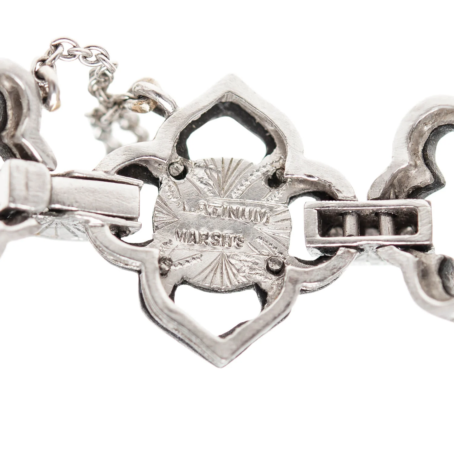 MARSH & COMPANY Vintage Platinum + Steel Pearl + Diamond Link Bracelet - Image 5