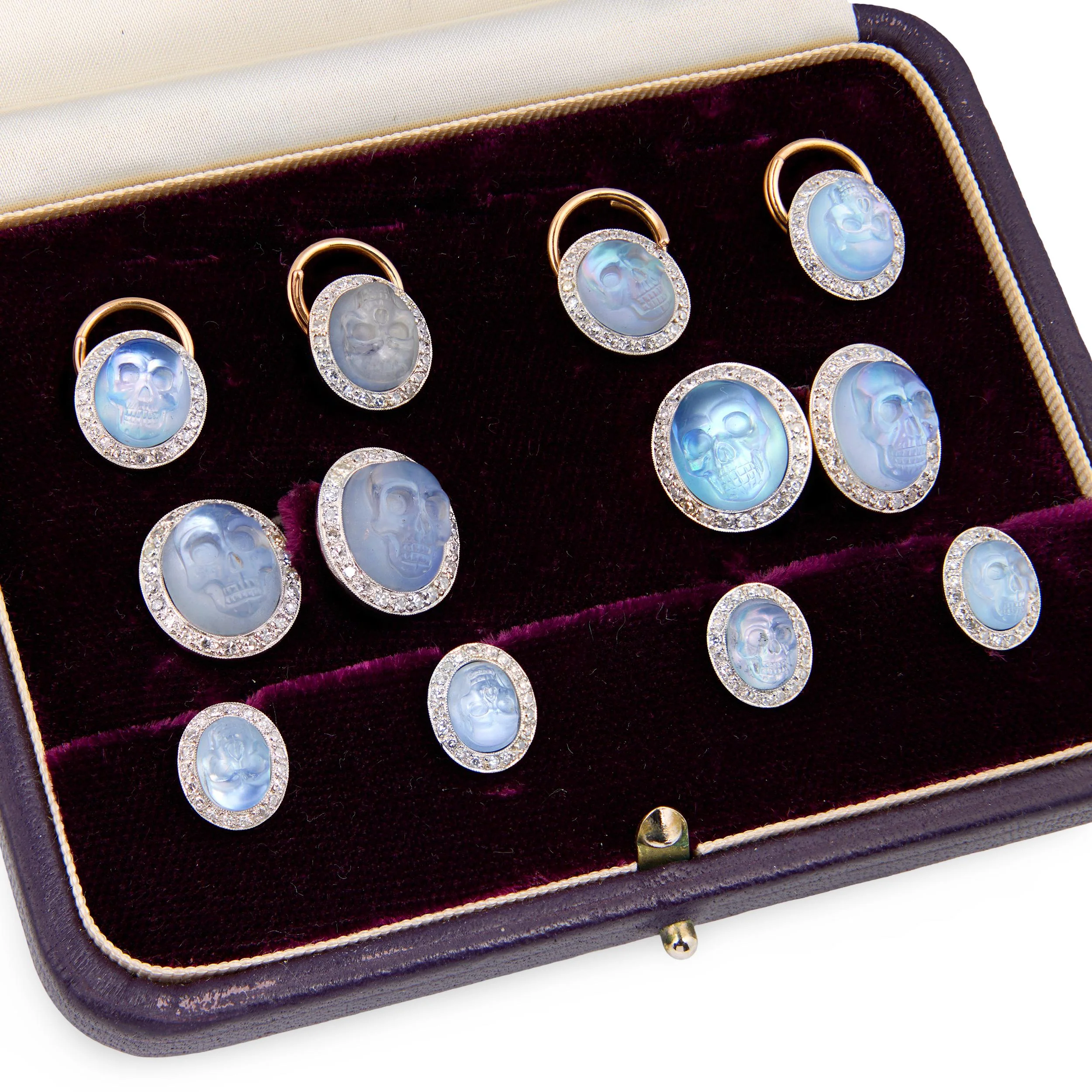 MORELLE DAVIDSON Estate 14k/Platinum Moonstone Skull-Motif 10-Piece Cufflink Set - Image 4