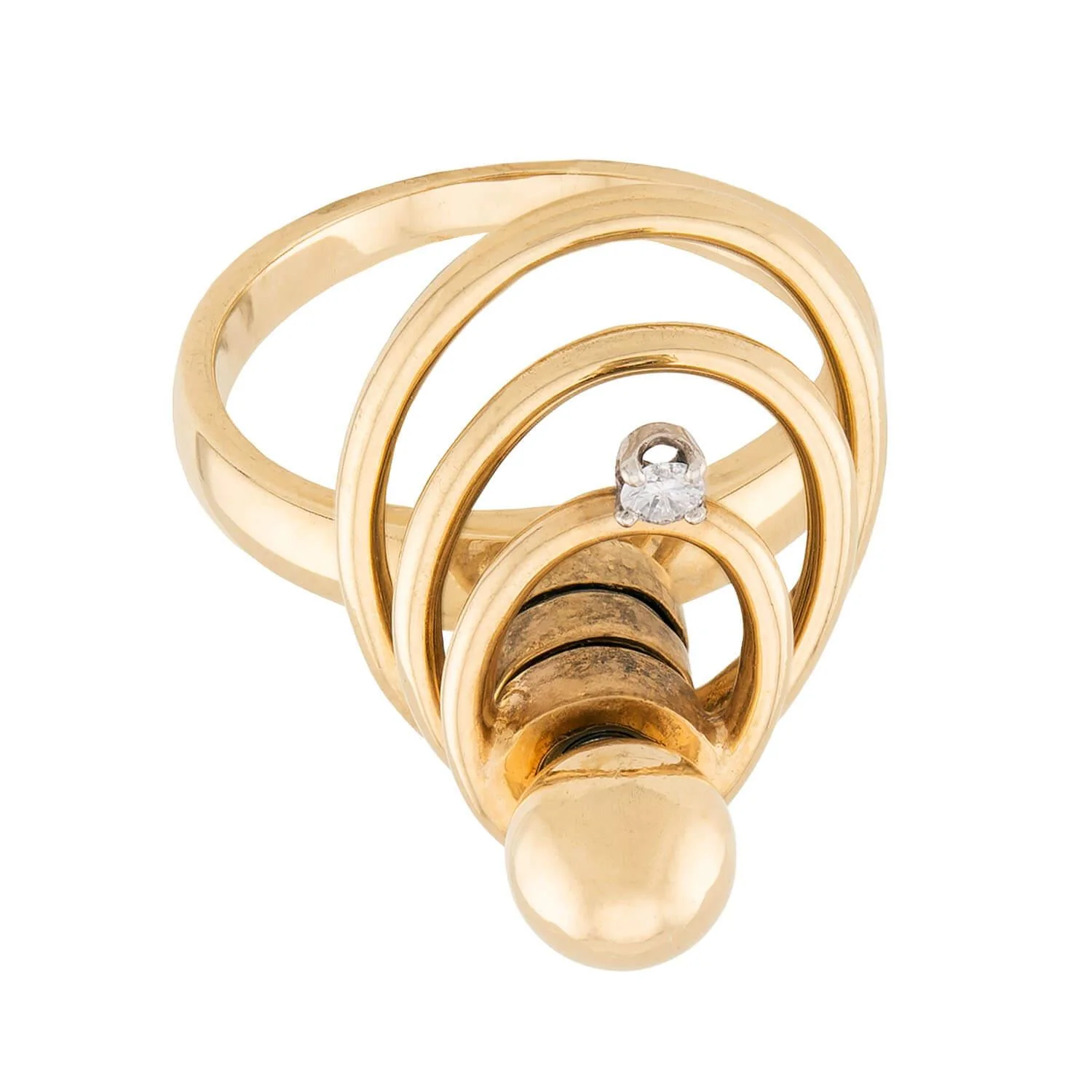 NORMAN TEUFEL Vintage 14k Diamond Kinetic Motion Ring - Image 2