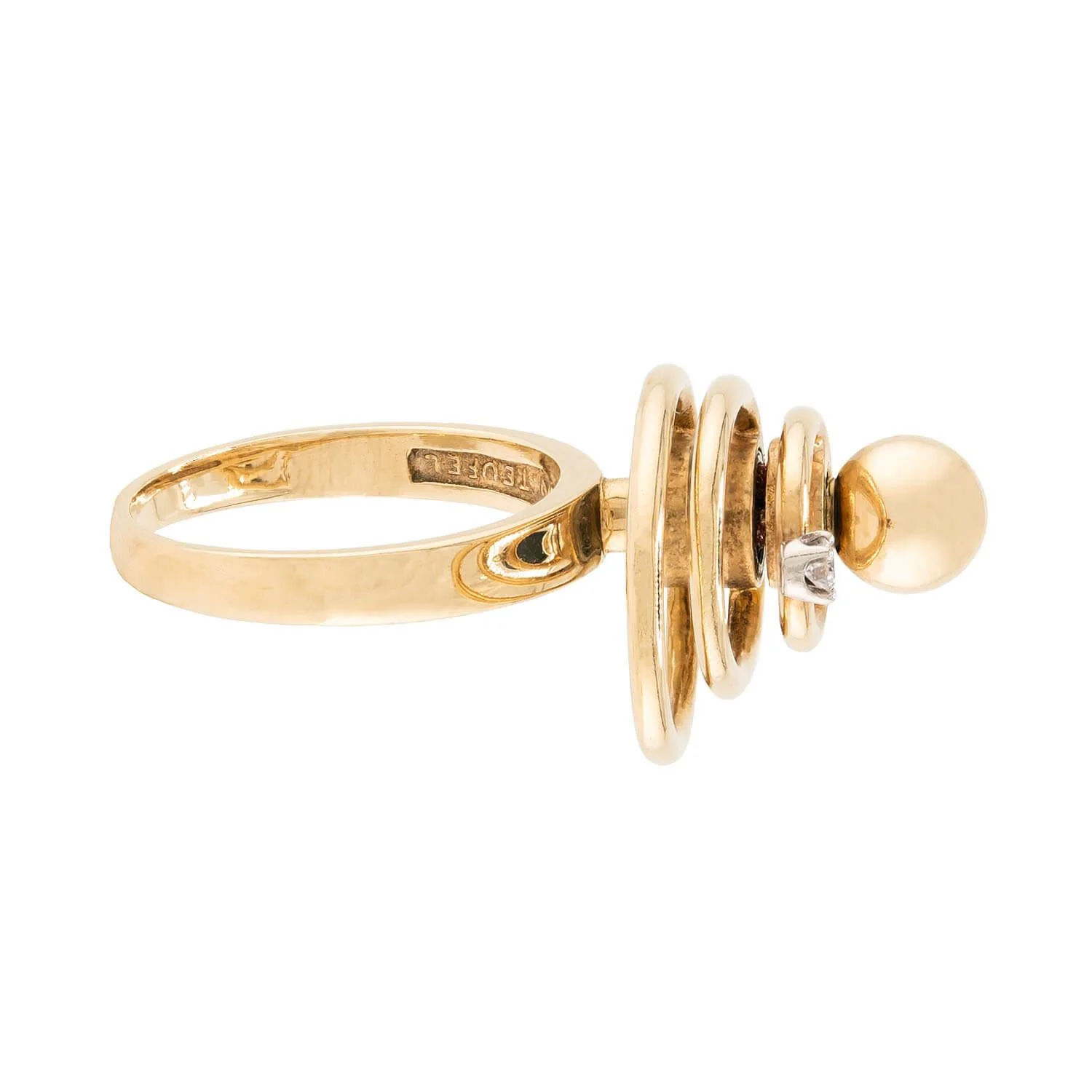 NORMAN TEUFEL Vintage 14k Diamond Kinetic Motion Ring - Image 3