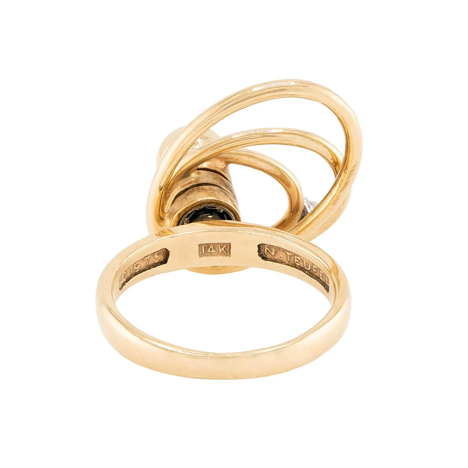 NORMAN TEUFEL Vintage 14k Diamond Kinetic Motion Ring - Image 5