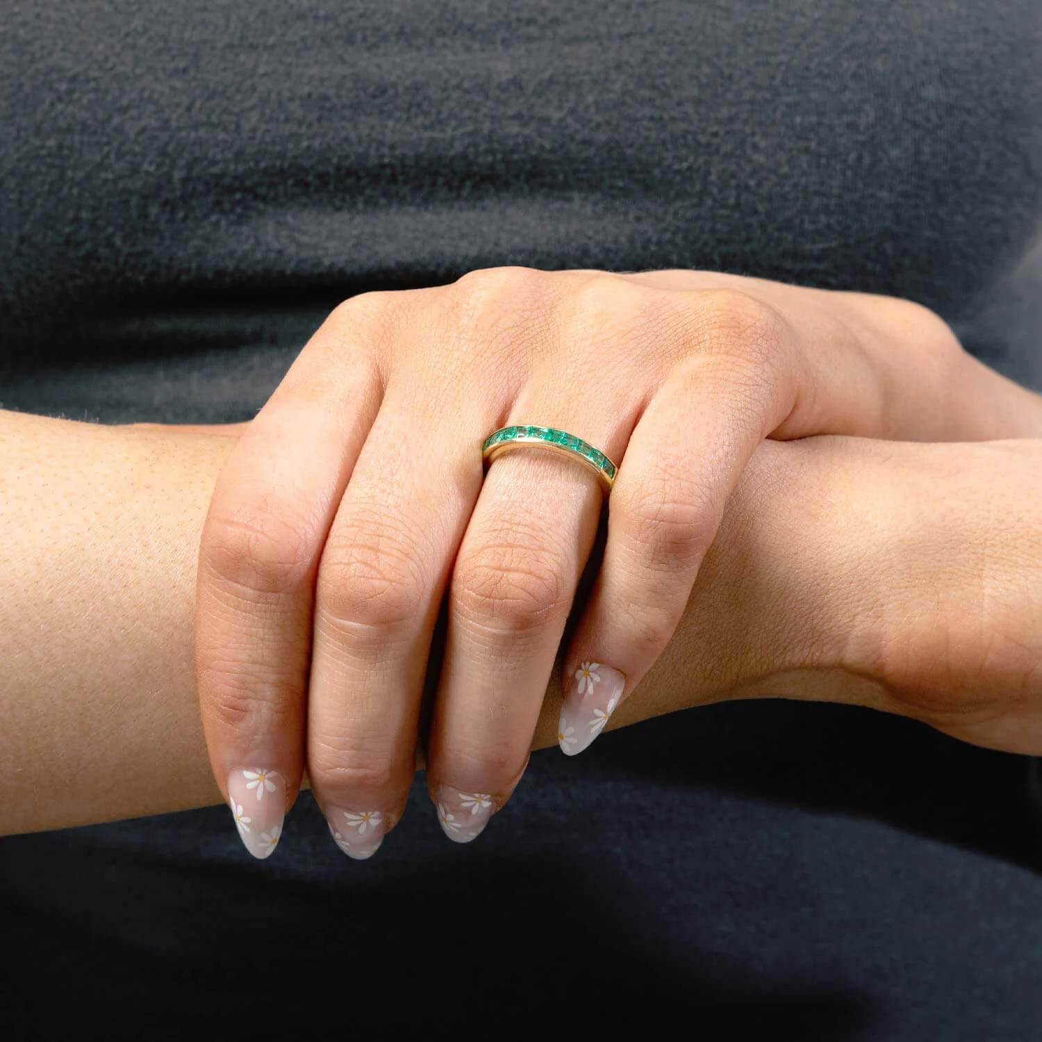 OGI Estate 18k Emerald Half Band - Image 6