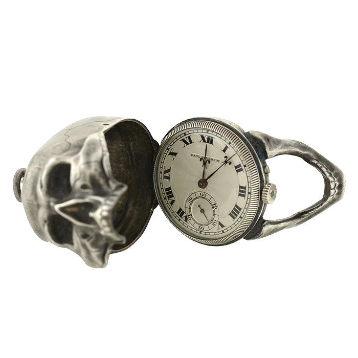 PAUL DITISHEIM Silver Montre Hamlet Large Skull Pocket Watch - Image 2