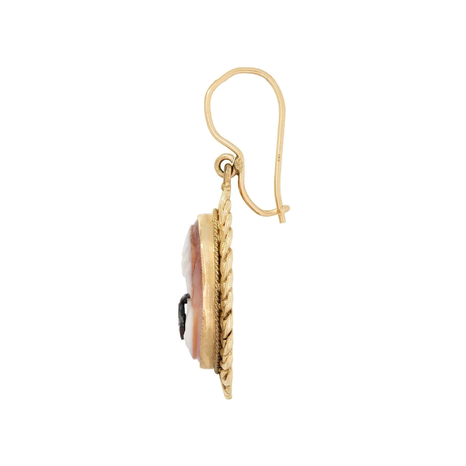 Retro 14k Diamond Cameo Dangle Earrings - Image 2