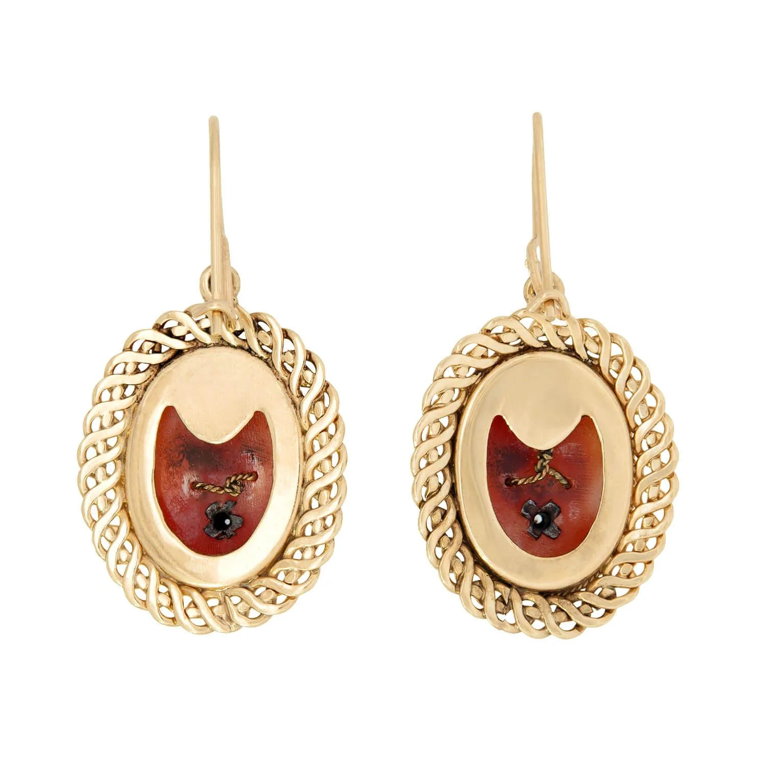Retro 14k Diamond Cameo Dangle Earrings - Image 3