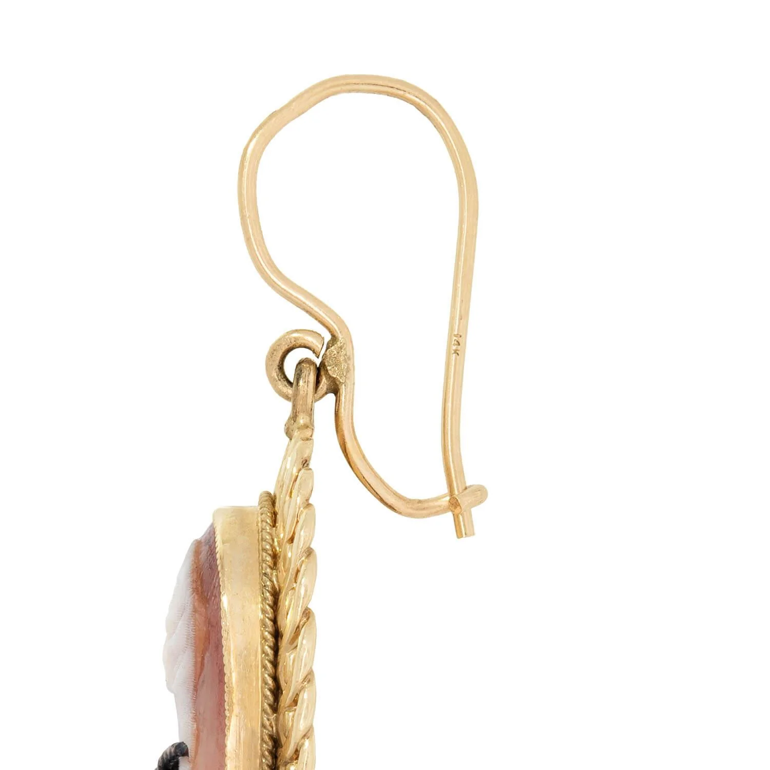 Retro 14k Diamond Cameo Dangle Earrings - Image 4