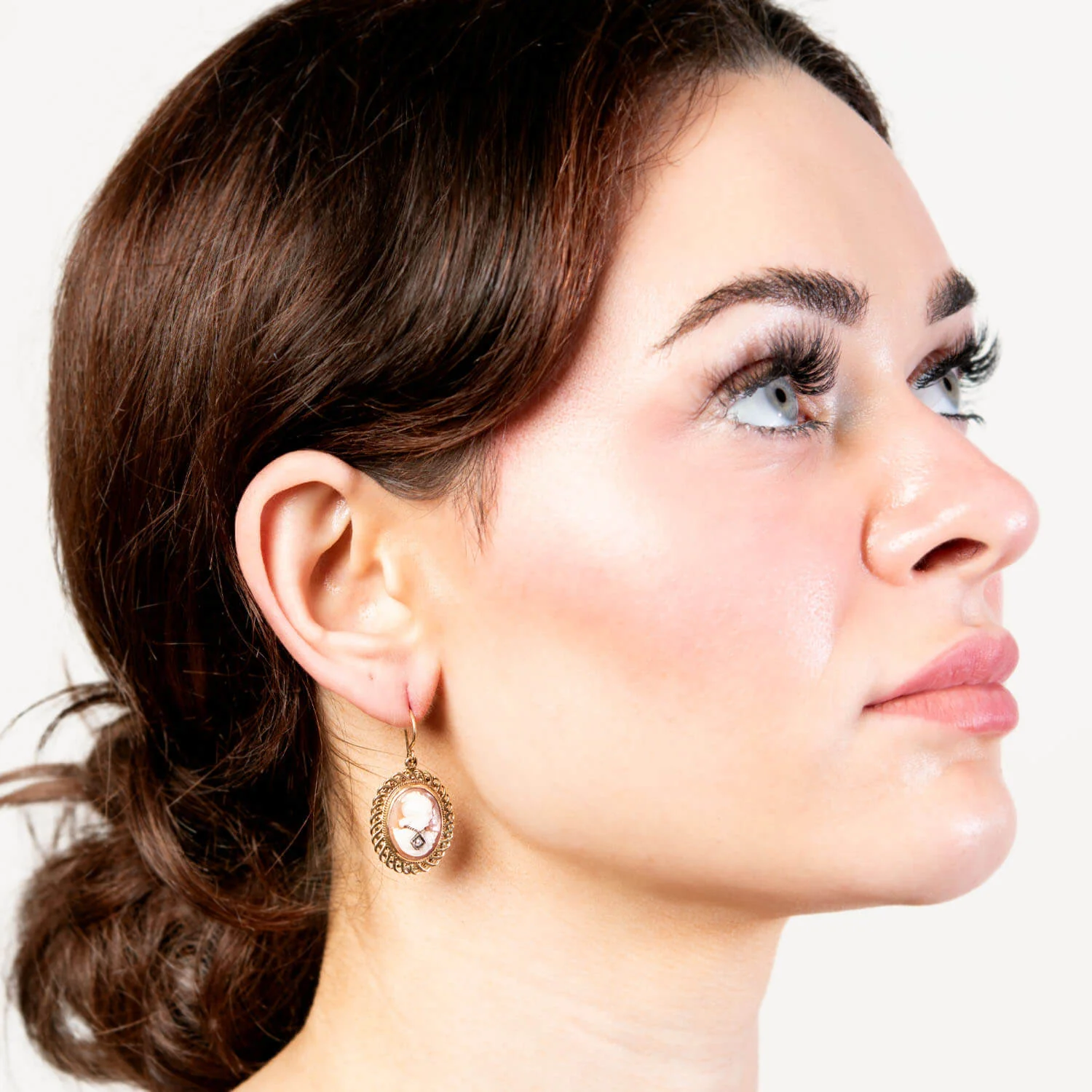 Retro 14k Diamond Cameo Dangle Earrings - Image 5