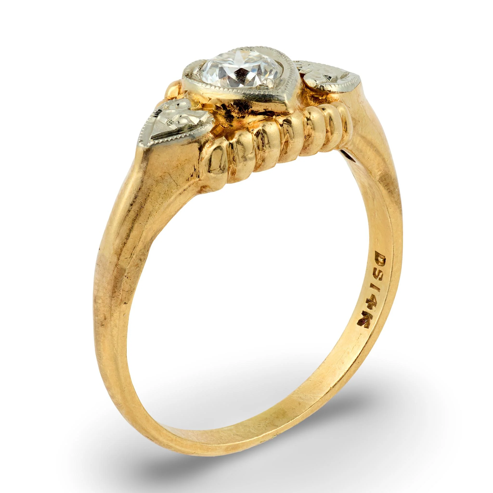 Retro 14k Diamond Heart-Motif Ring - Image 4