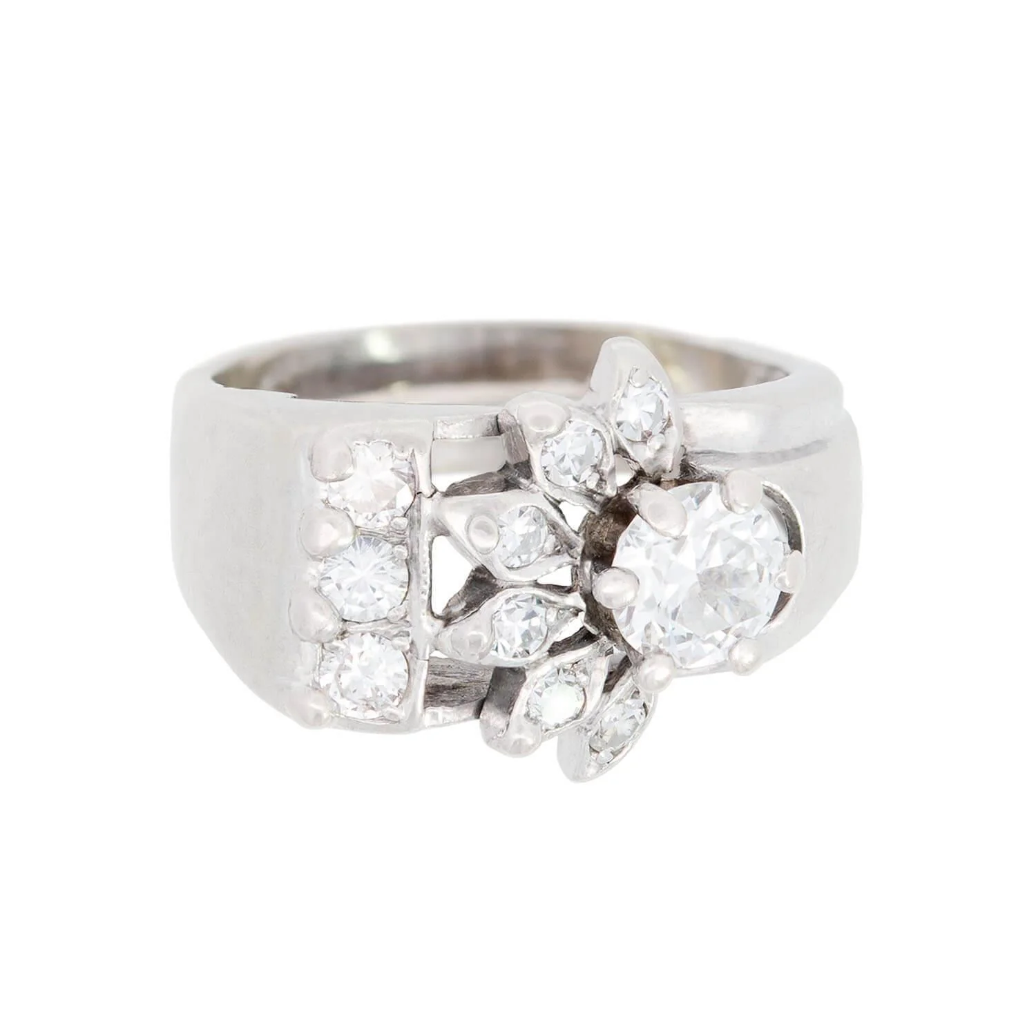 Retro 14k Diamond Starburst Buckle Ring 0.65ct - Image 2