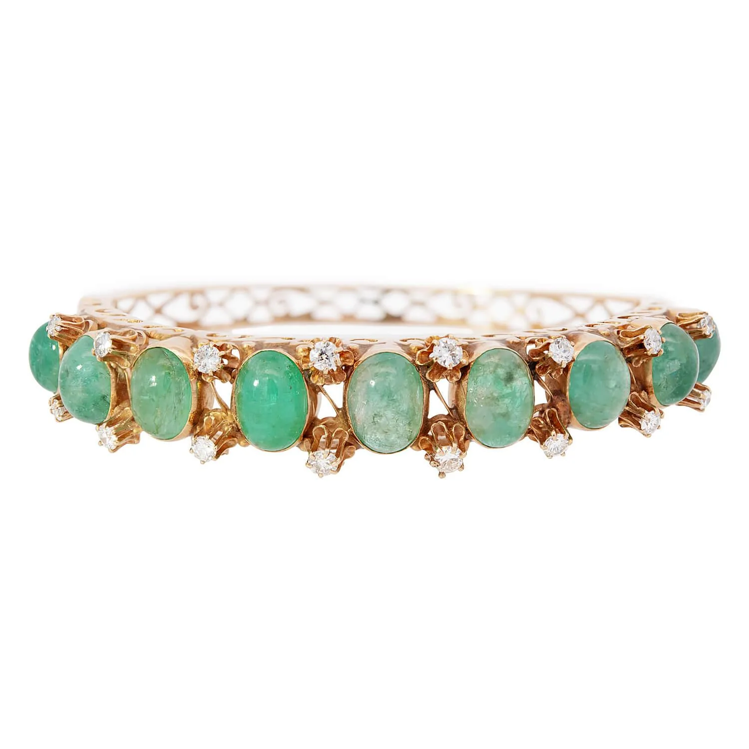 Estate 14k Emerald 15ctw & Diamond Bangle Bracelet
