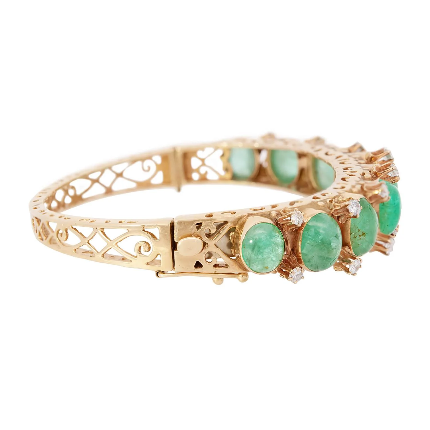 Estate 14k Emerald 15ctw & Diamond Bangle Bracelet - Image 2