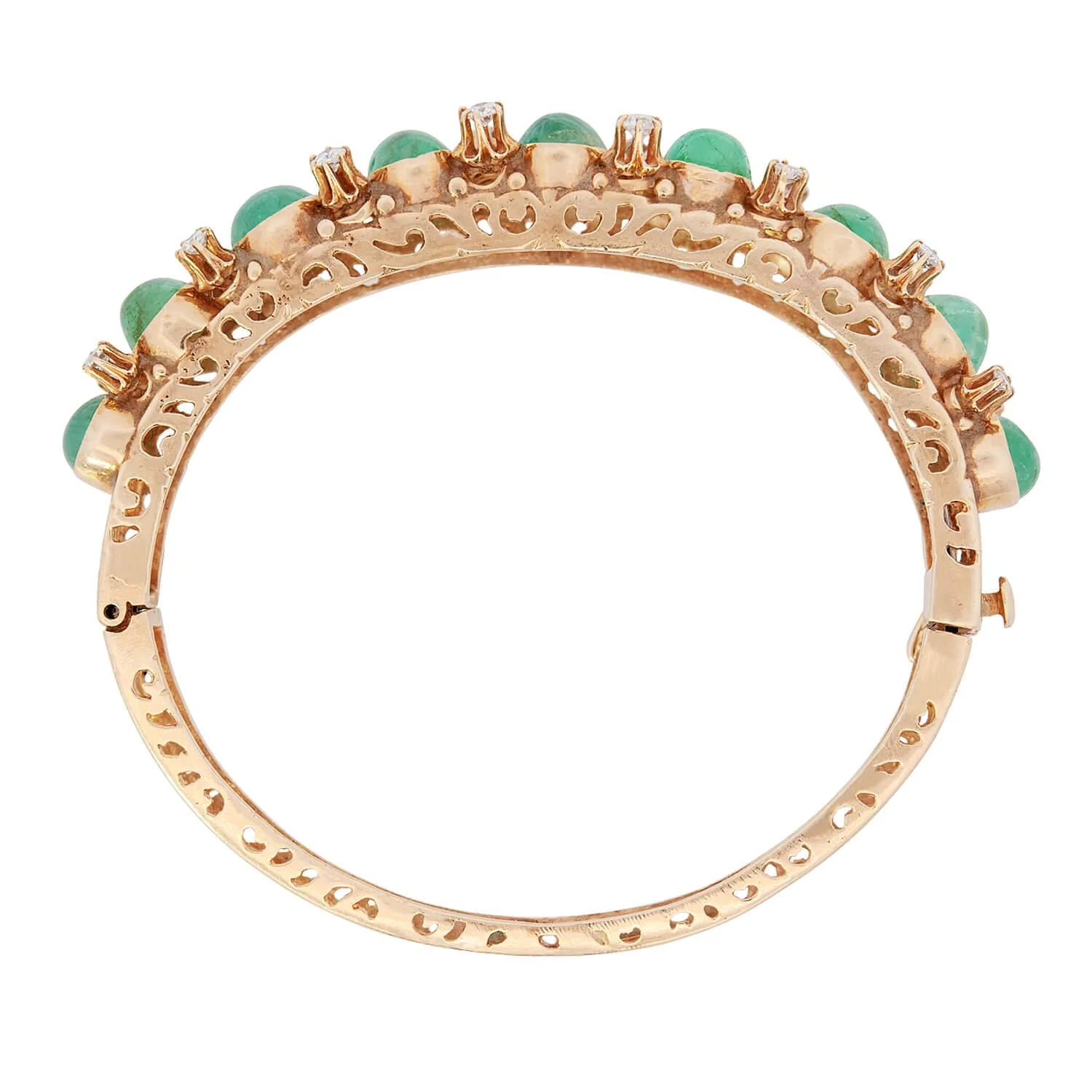 Estate 14k Emerald 15ctw & Diamond Bangle Bracelet - Image 3