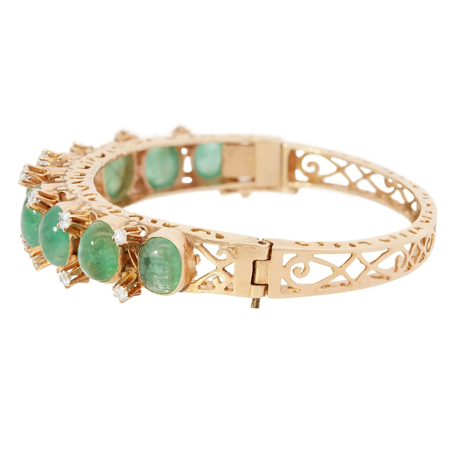 Estate 14k Emerald 15ctw & Diamond Bangle Bracelet - Image 4