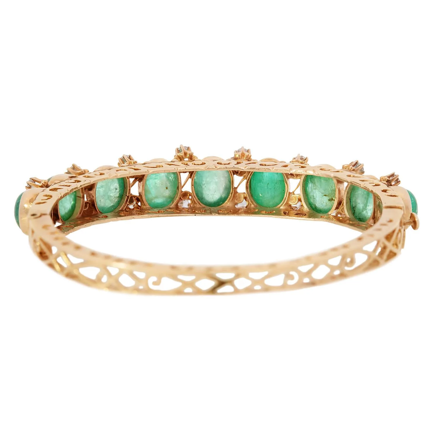 Estate 14k Emerald 15ctw & Diamond Bangle Bracelet - Image 5