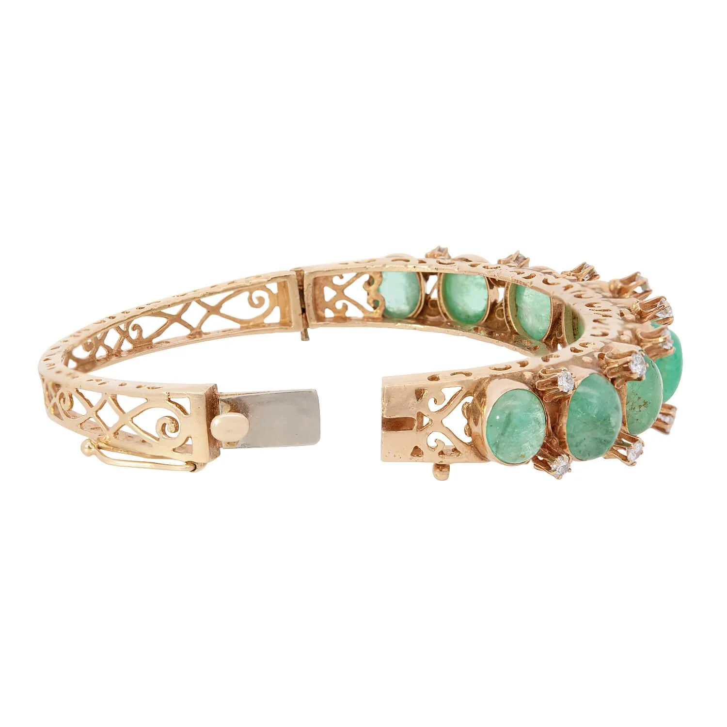 Estate 14k Emerald 15ctw & Diamond Bangle Bracelet - Image 6