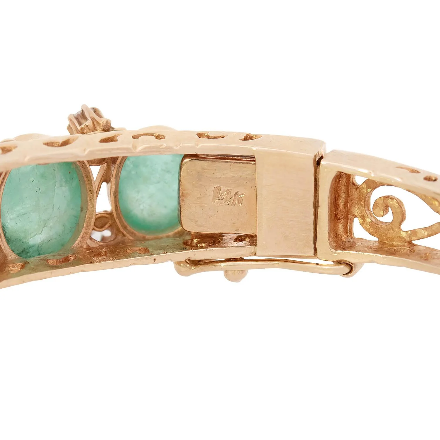 Estate 14k Emerald 15ctw & Diamond Bangle Bracelet - Image 7