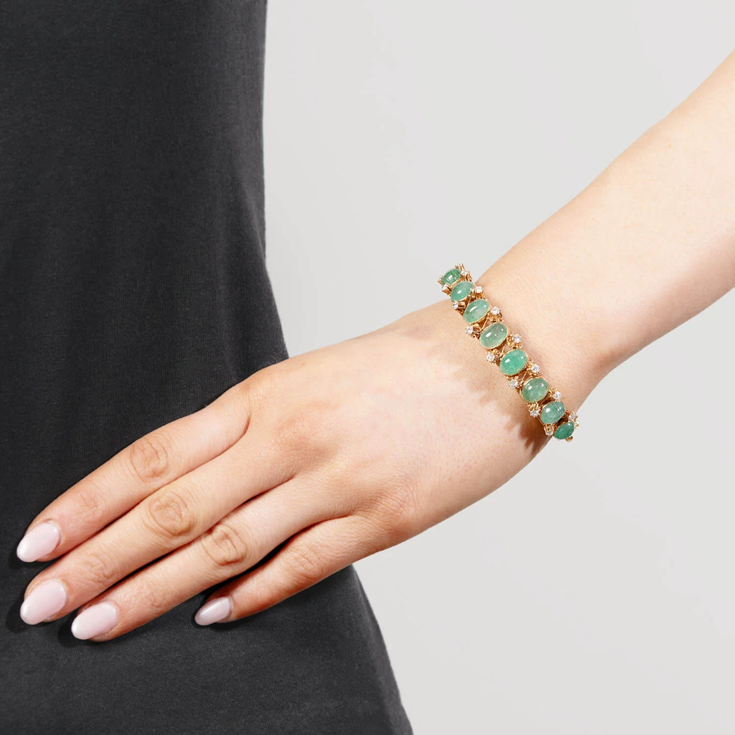 Estate 14k Emerald 15ctw & Diamond Bangle Bracelet - Image 8