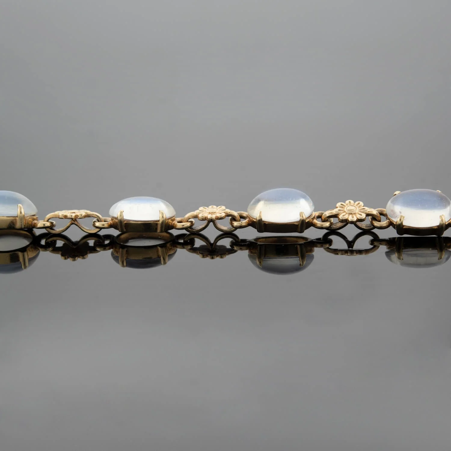 Retro 14k Gold Moonstone Flower Link Bracelet - Image 2