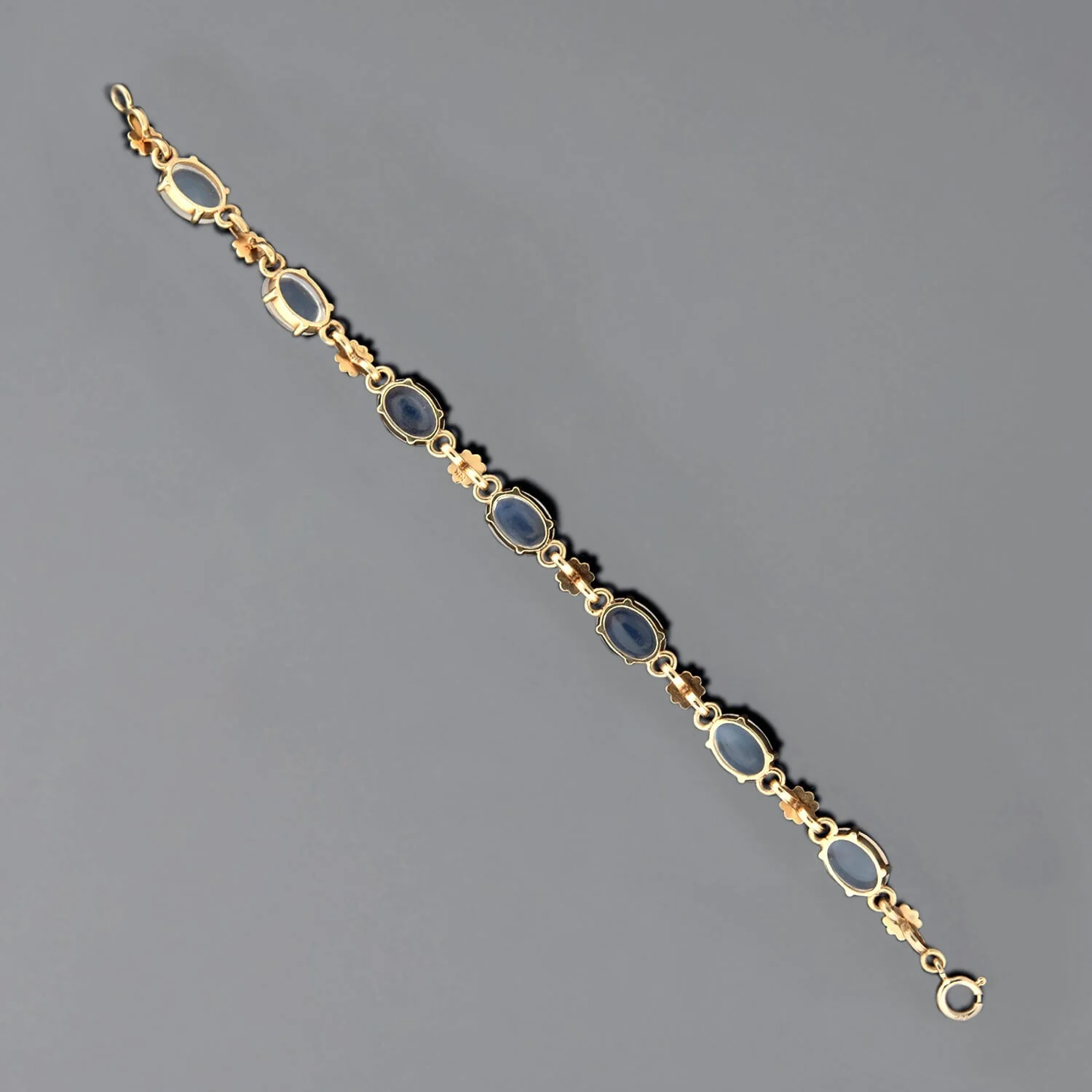 Retro 14k Gold Moonstone Flower Link Bracelet - Image 3