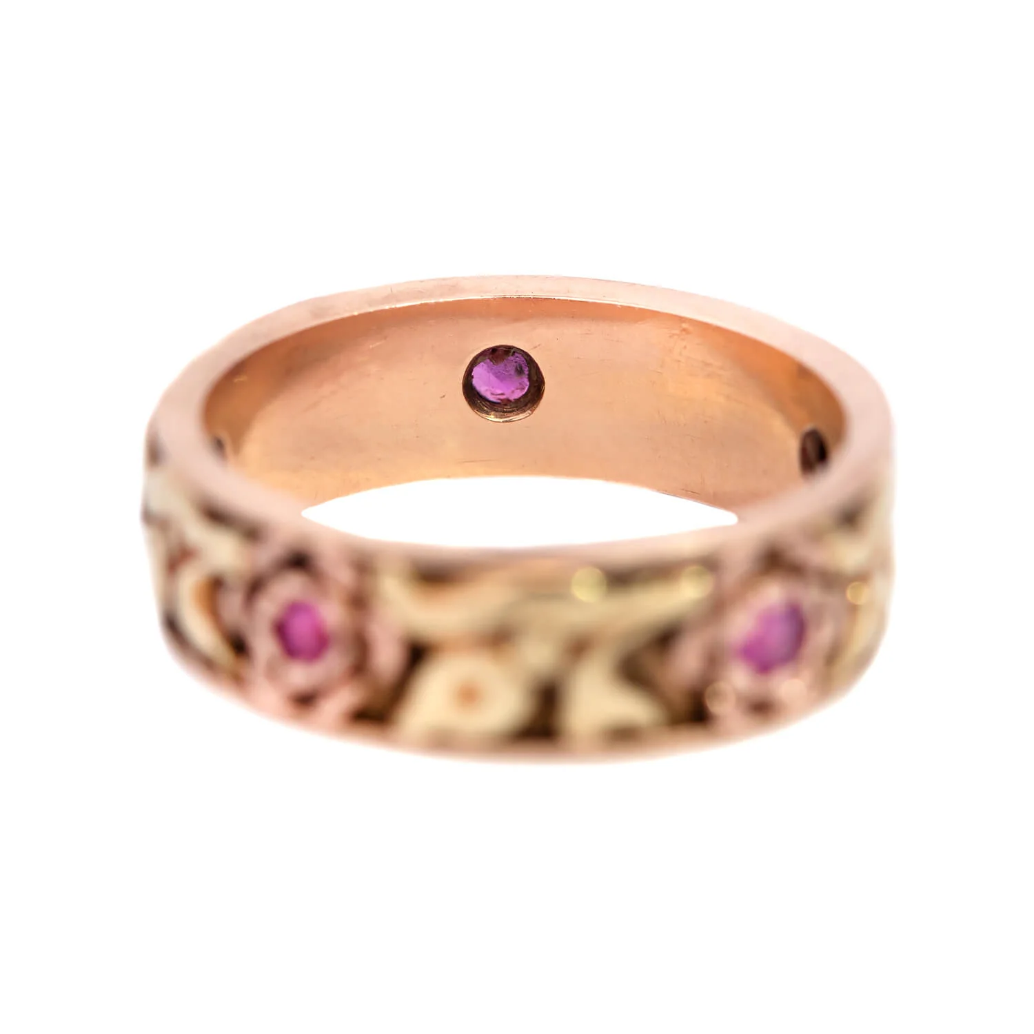 Retro 14k Gold Ruby Flower Motif Band - Image 3