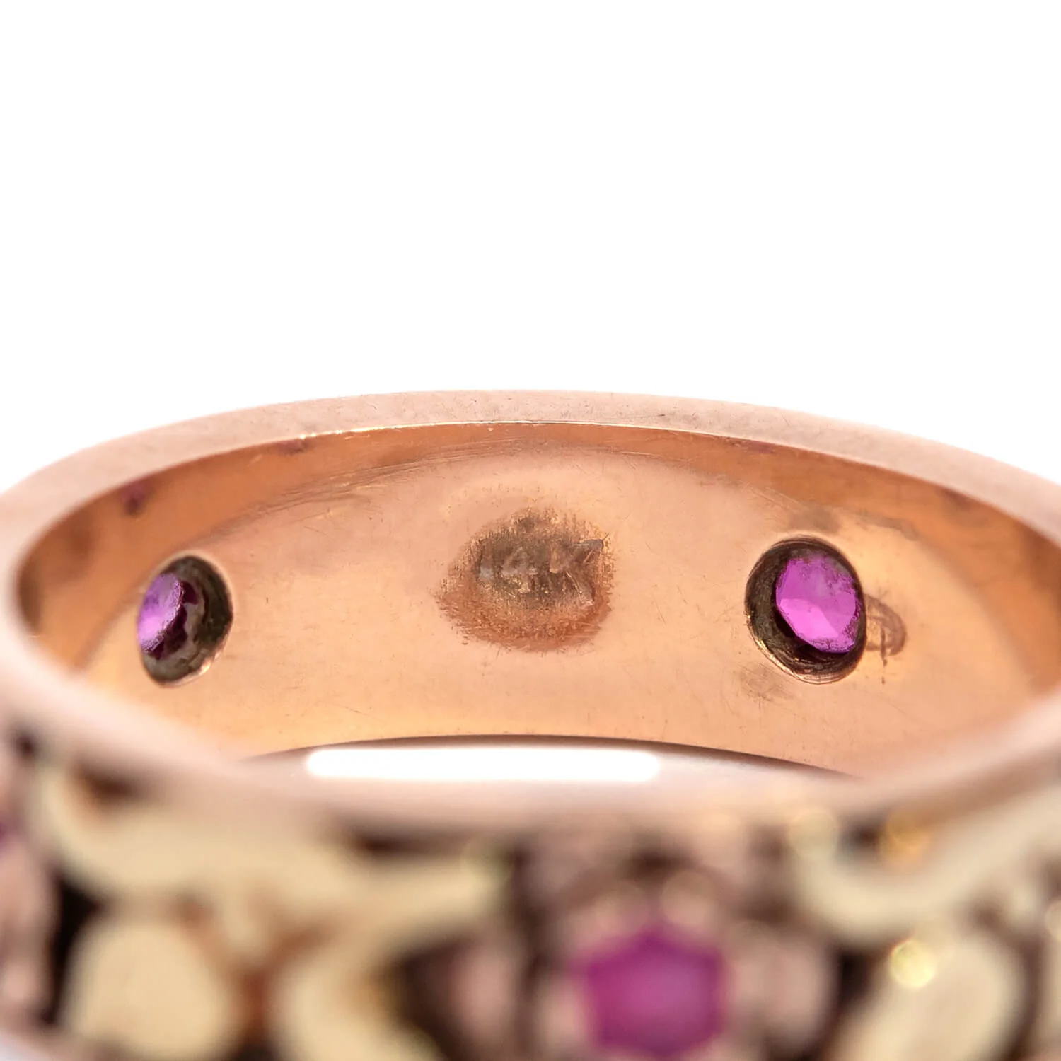 Retro 14k Gold Ruby Flower Motif Band - Image 4