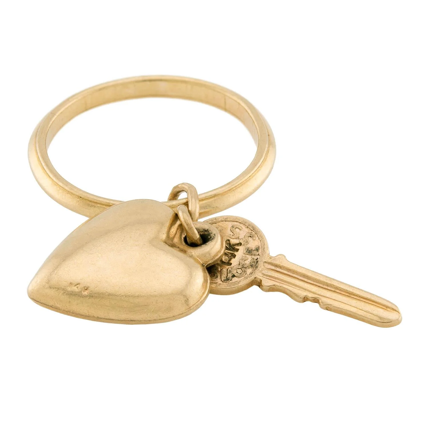 Retro 14k Heart & Key Sweetheart Charm Ring - Image 6