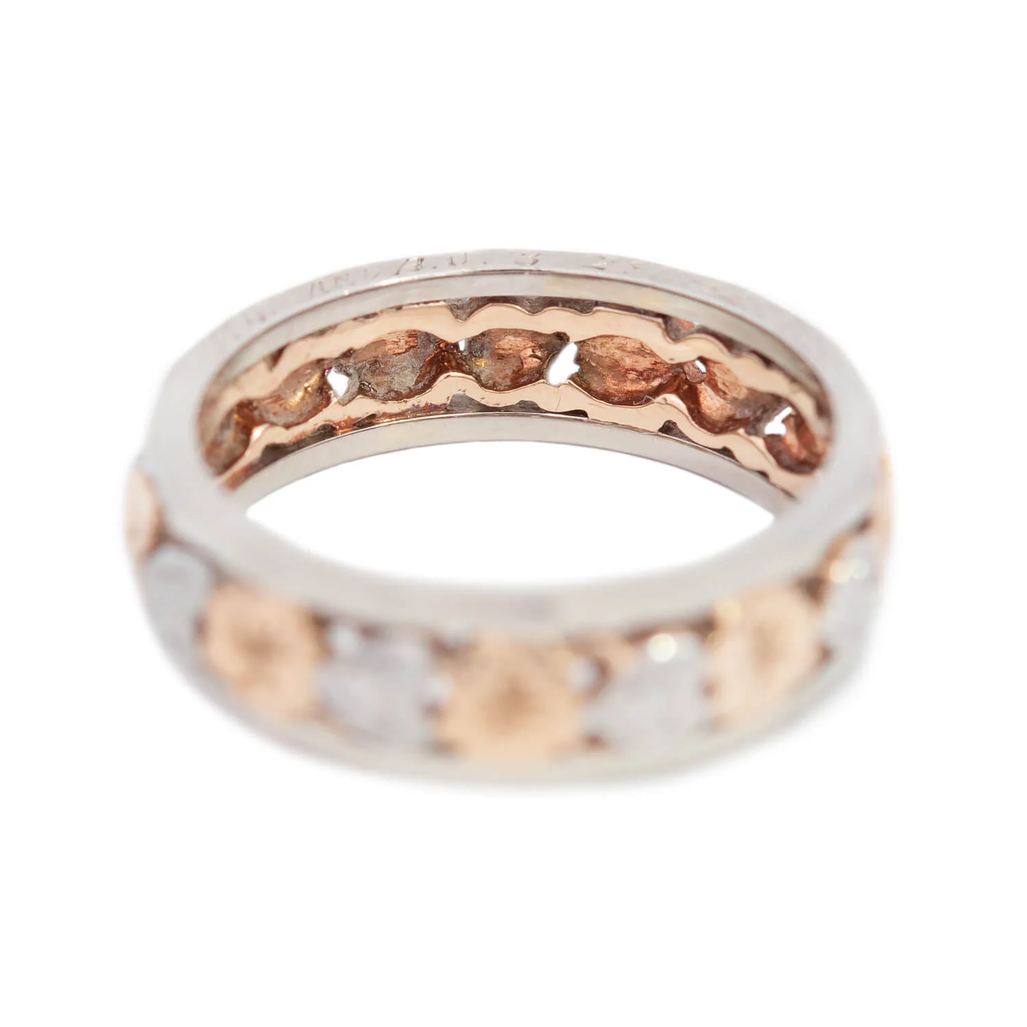 Retro 14k Mixed Metal Flowers & Hearts Motif Eternity Band - Image 4