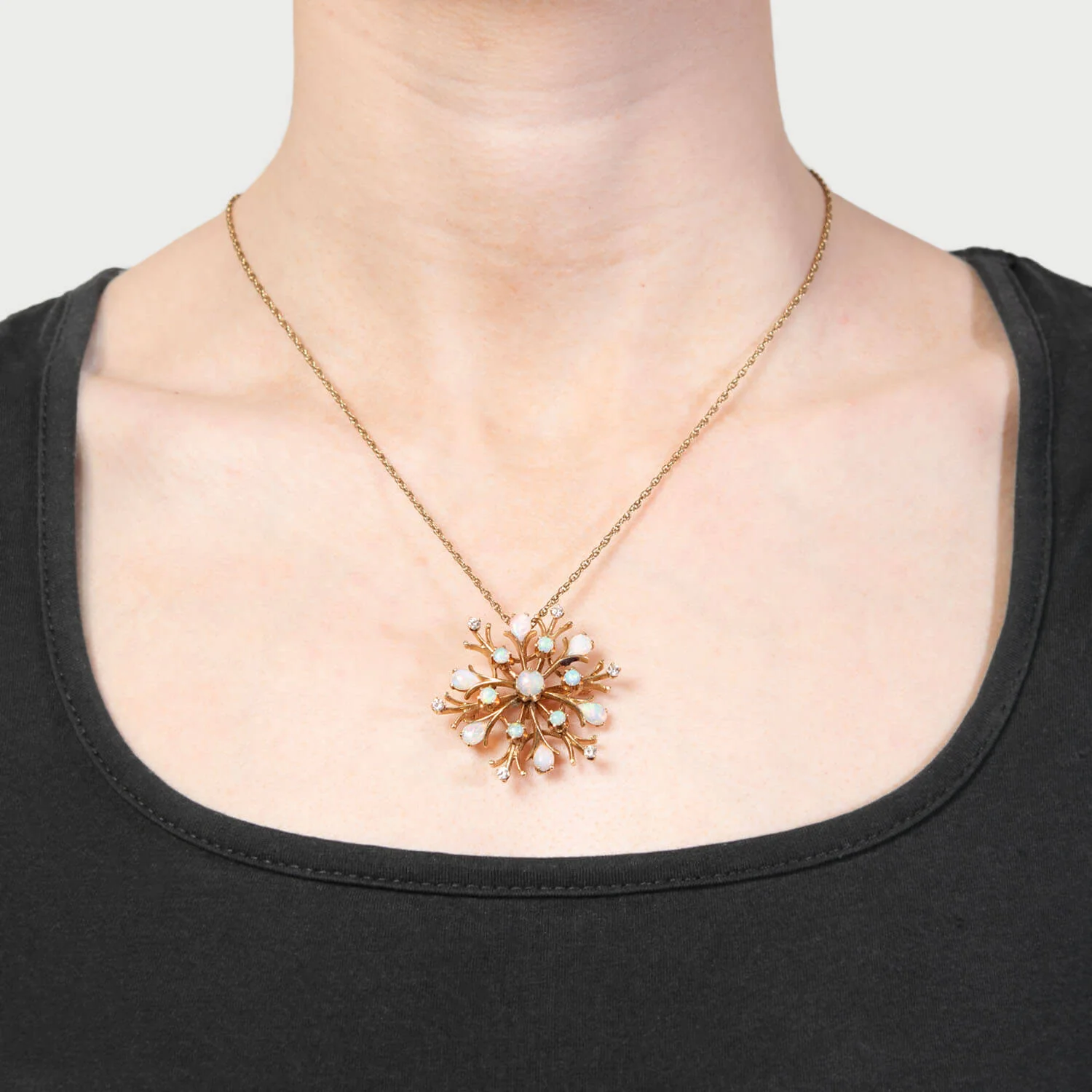 Retro 14k Opal and Diamond Snowflake Pin/Pendant - Image 4