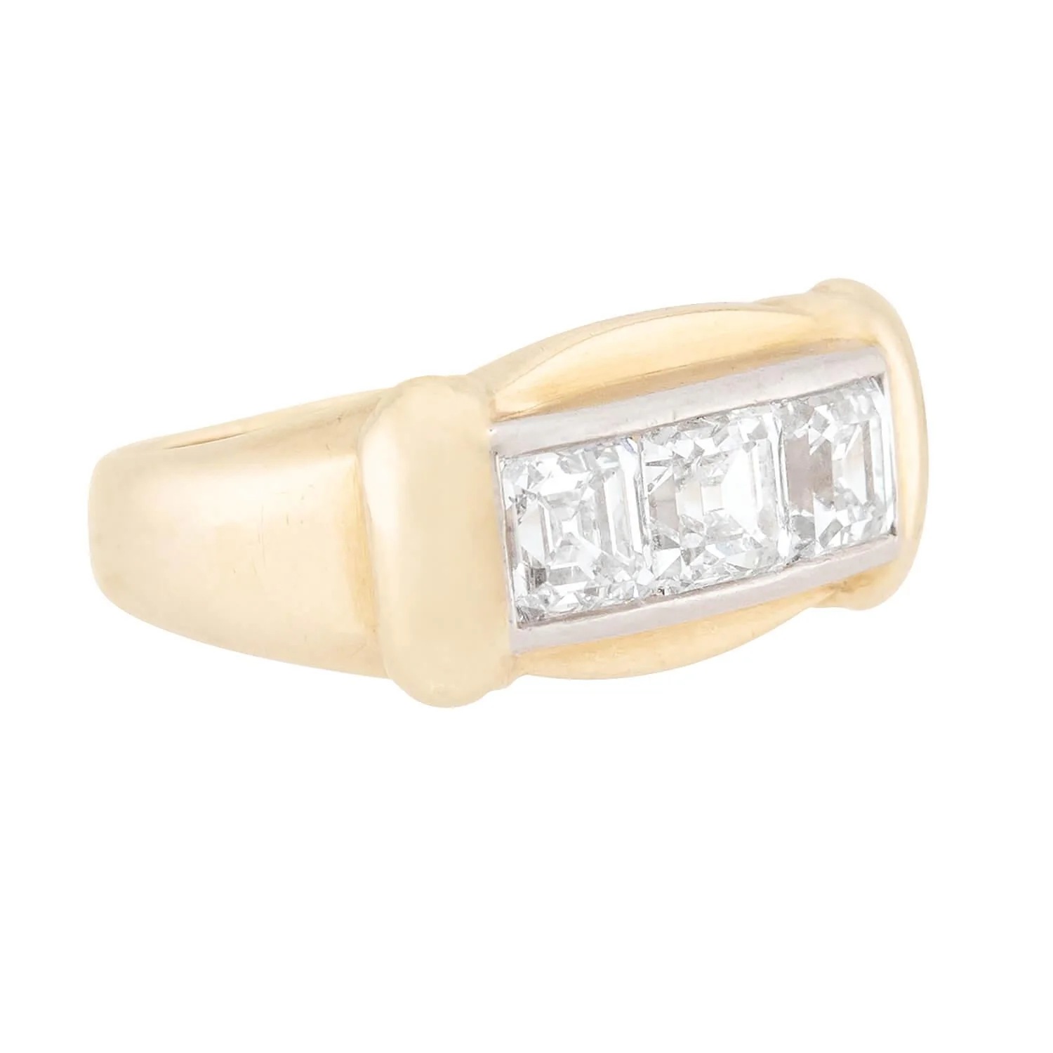 Retro 14k & Palladium Diamond Three Stone Ring - Image 2