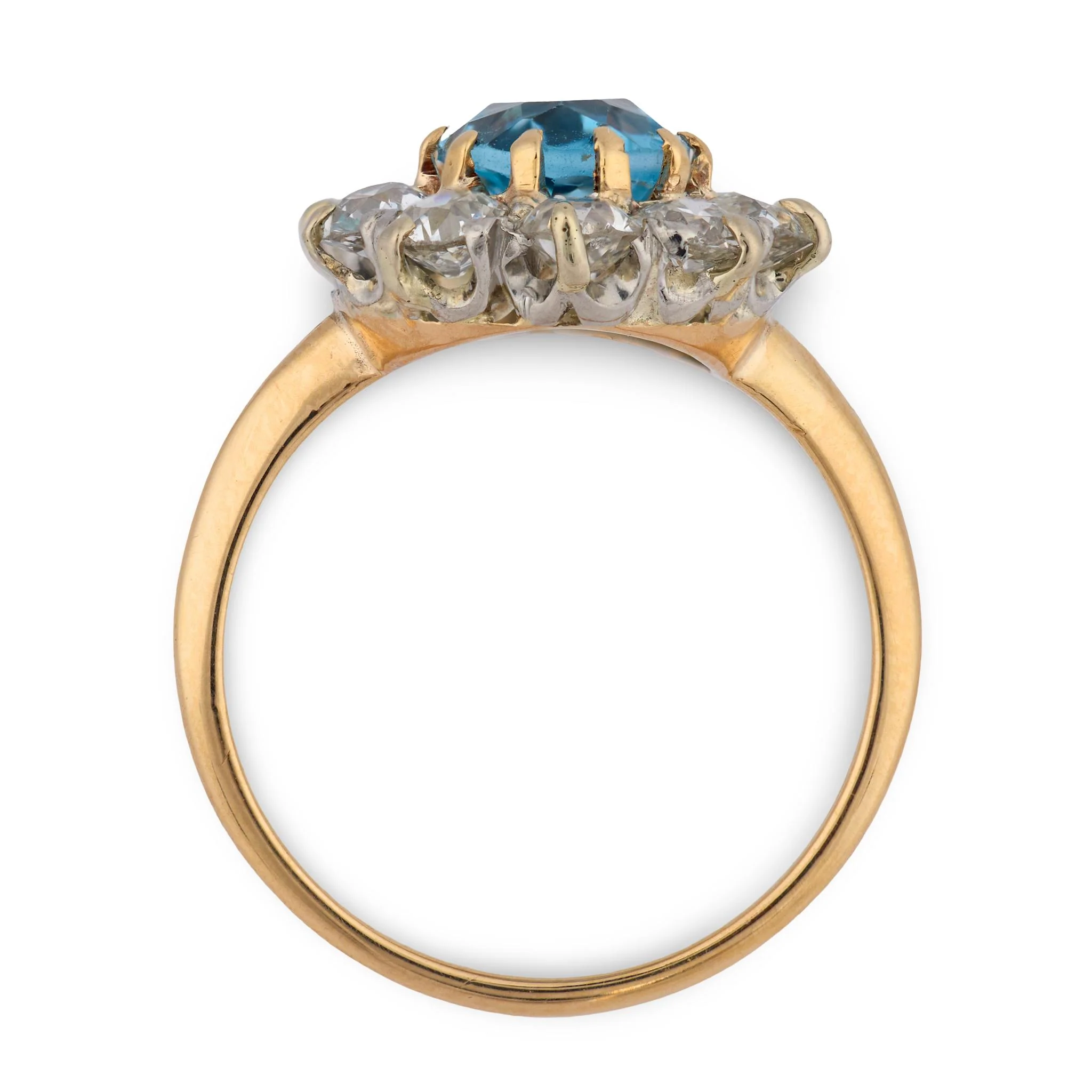 Retro 14k/Platinum Aqua & Diamond Halo Ring - Image 4