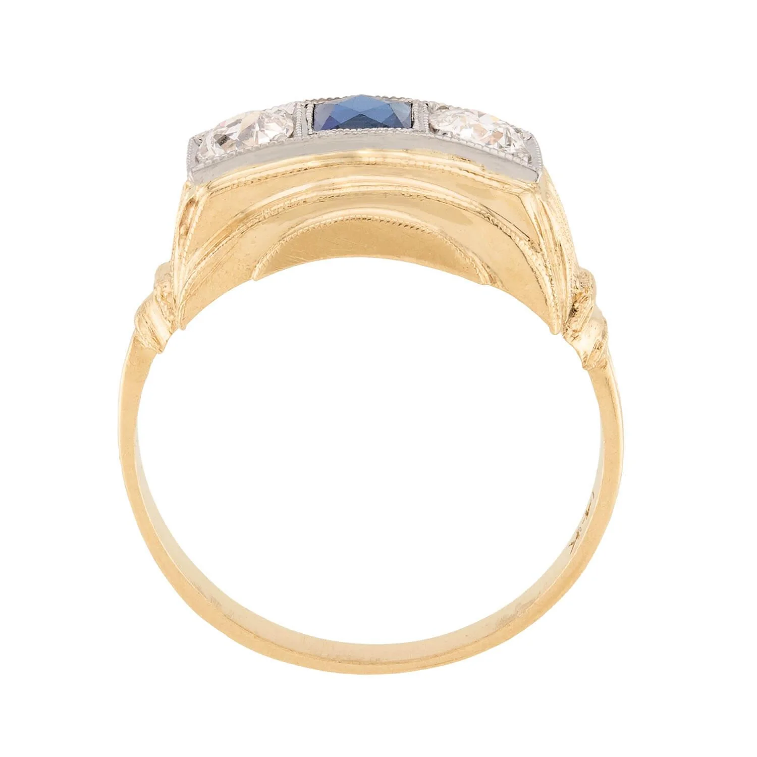 Retro 14k Sapphire & Diamond Three Stone Ring - Image 4