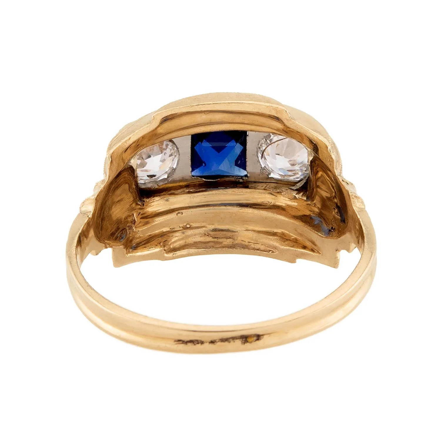 Retro 14k Sapphire & Diamond Three Stone Ring - Image 5
