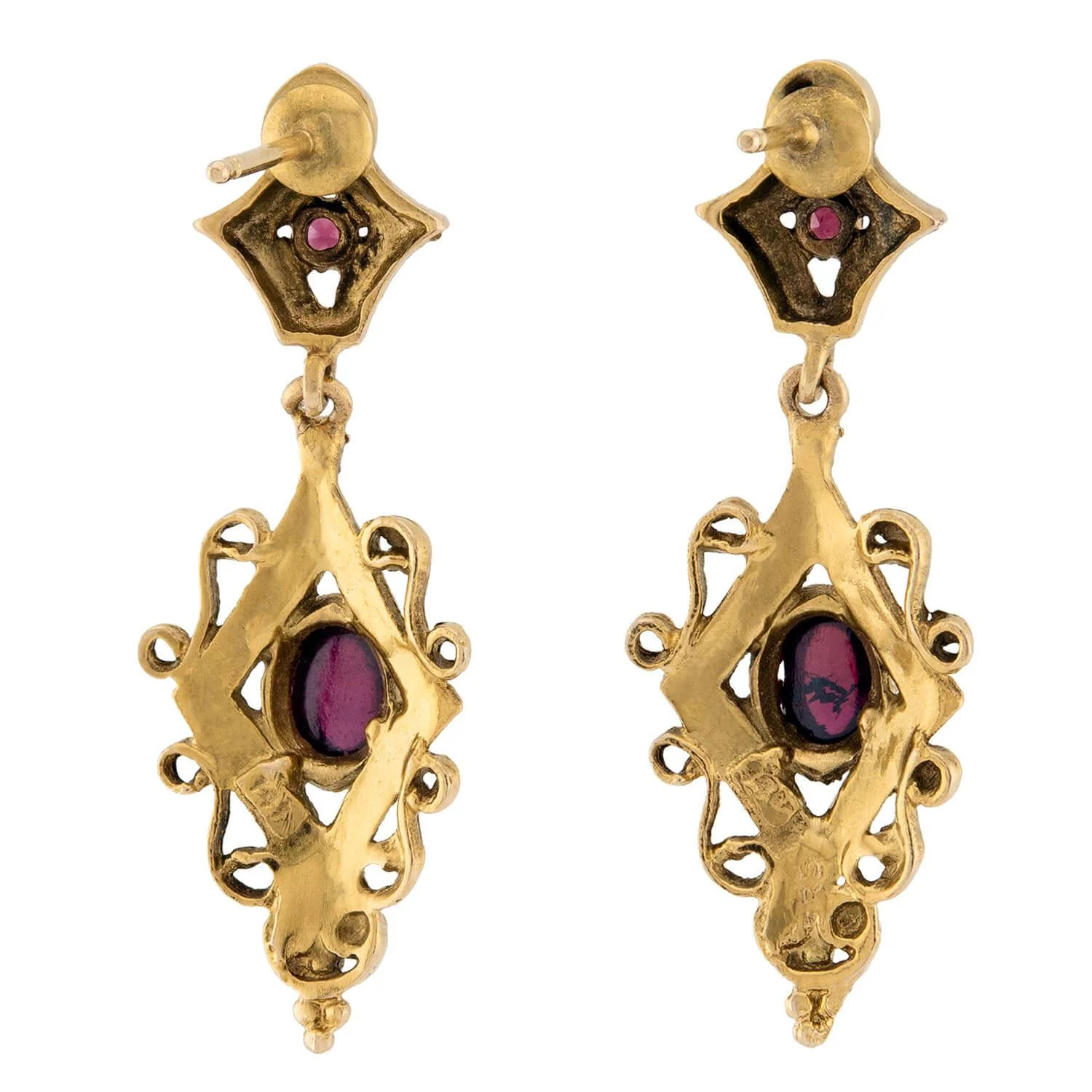 Retro 14k Victorian Revival Garnet Earrings - Image 3