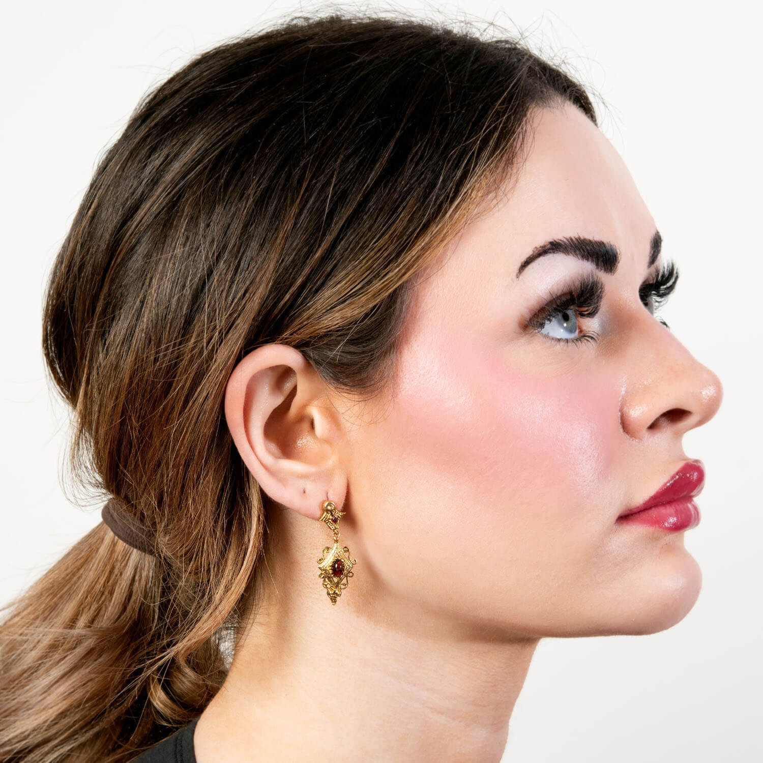 Retro 14k Victorian Revival Garnet Earrings - Image 4