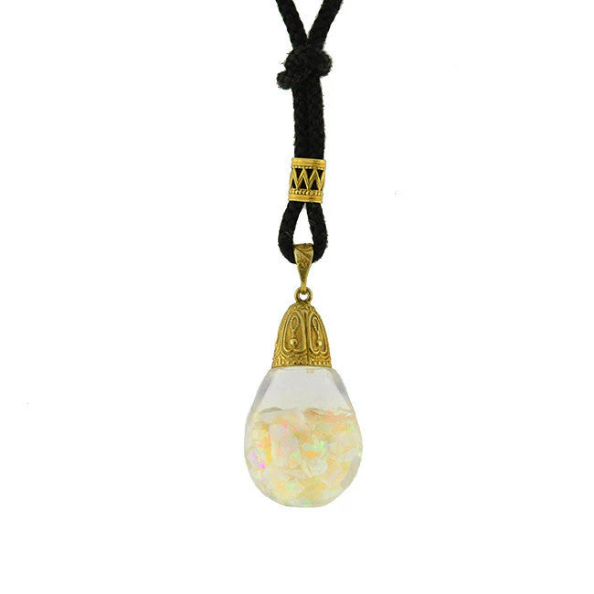 Retro 14kt Floating Opal Ball Necklace - Image 2