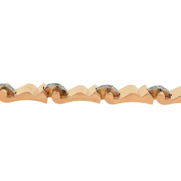 Retro 14kt Gold & Diamond Heavy Link Bracelet - Image 4