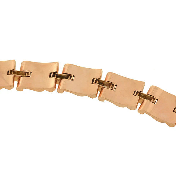 Retro 14kt Gold & Diamond Heavy Link Bracelet - Image 5