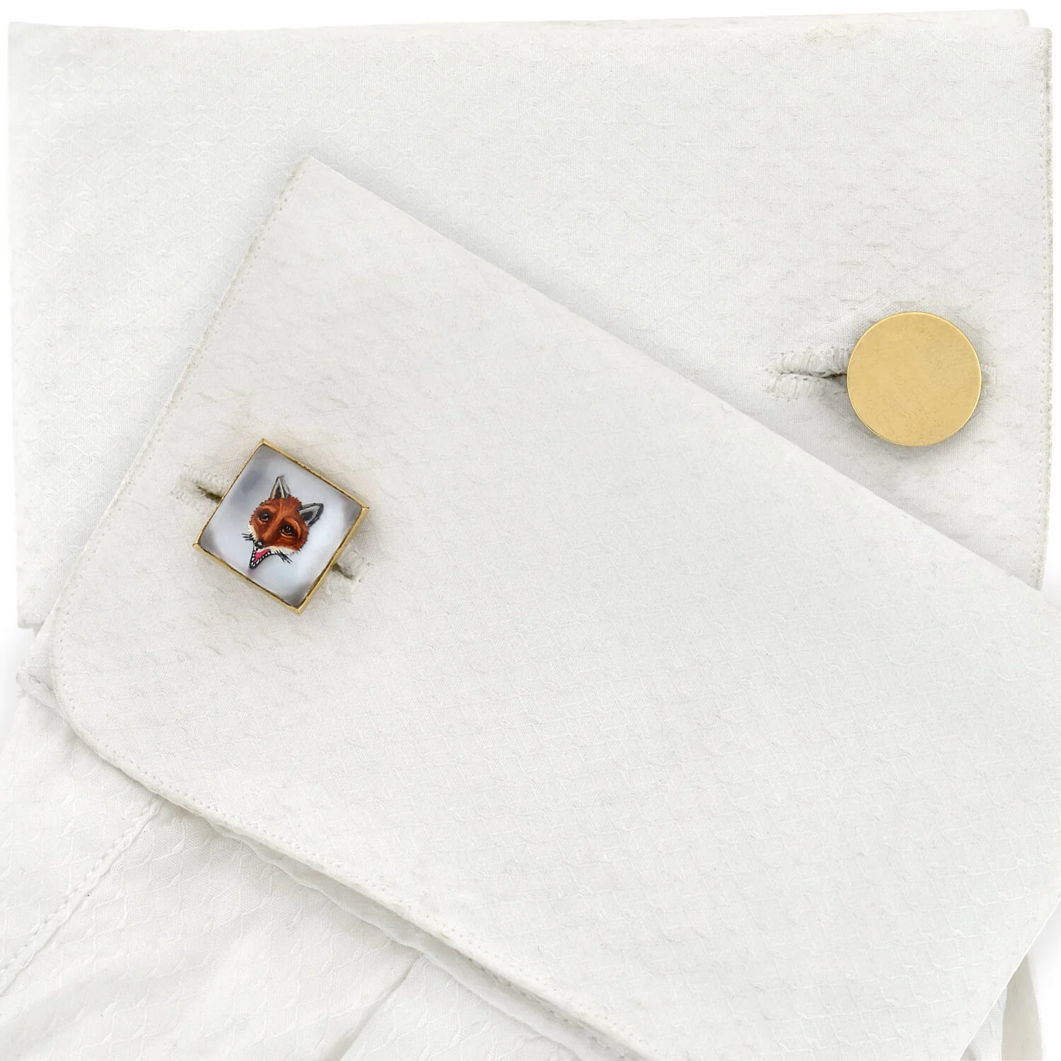 Retro 14kt Painted Reverse Carved Rock Crystal Fox Cufflinks - Image 7